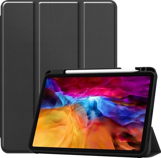 Nomfy Hoes Geschikt voor iPad Pro 2021 (11 inch) Hoes Tri-fold Tablet Hoesje Case Met Uitsparing Geschikt voor Apple Pencil - Hoesje Geschikt voor iPad Pro 11 inch (2021) Hoesje Hardcover Bookcase - Zwart