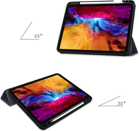 Nomfy Hoes Geschikt voor iPad Pro 2021 (11 inch) Hoes Tri-fold Tablet Hoesje Case Met Uitsparing Geschikt voor Apple Pencil - Hoesje Geschikt voor iPad Pro 11 inch (2021) Hoesje Hardcover Bookcase - Donkerblauw