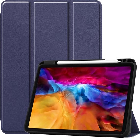 Nomfy Hoes Geschikt voor iPad Pro 2021 (11 inch) Hoes Tri-fold Tablet Hoesje Case Met Uitsparing Geschikt voor Apple Pencil - Hoesje Geschikt voor iPad Pro 11 inch (2021) Hoesje Hardcover Bookcase - Donkerblauw