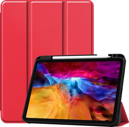 Nomfy Hoes Geschikt voor iPad Pro 2021 (11 inch) Hoes Tri-fold Tablet Hoesje Case Met Uitsparing Geschikt voor Apple Pencil - Hoesje Geschikt voor iPad Pro 11 inch (2021) Hoesje Hardcover Bookcase - Rood
