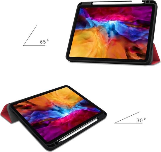 Nomfy Hoes Geschikt voor iPad Pro 2021 (11 inch) Hoes Tri-fold Tablet Hoesje Case Met Uitsparing Geschikt voor Apple Pencil - Hoesje Geschikt voor iPad Pro 11 inch (2021) Hoesje Hardcover Bookcase - Rood