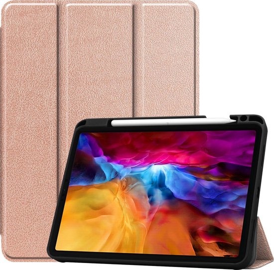 Nomfy Hoes Geschikt voor iPad Pro 2021 (11 inch) Hoes Tri-fold Tablet Hoesje Case Met Uitsparing Geschikt voor Apple Pencil - Hoesje Geschikt voor iPad Pro 11 inch (2021) Hoesje Hardcover Bookcase - Rosé goud