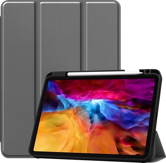 Nomfy Hoes Geschikt voor iPad Pro 2021 (11 inch) Hoes Tri-fold Tablet Hoesje Case Met Uitsparing Geschikt voor Apple Pencil - Hoesje Geschikt voor iPad Pro 11 inch (2021) Hoesje Hardcover Bookcase - Grijs