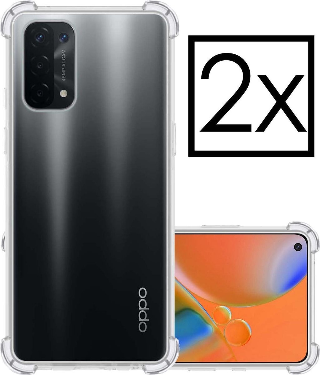 NoXx Hoes Geschikt voor OPPO A74 5G Hoesje Siliconen Cover Shock Proof Back Case Shockproof Hoes - Transparant - 2x
