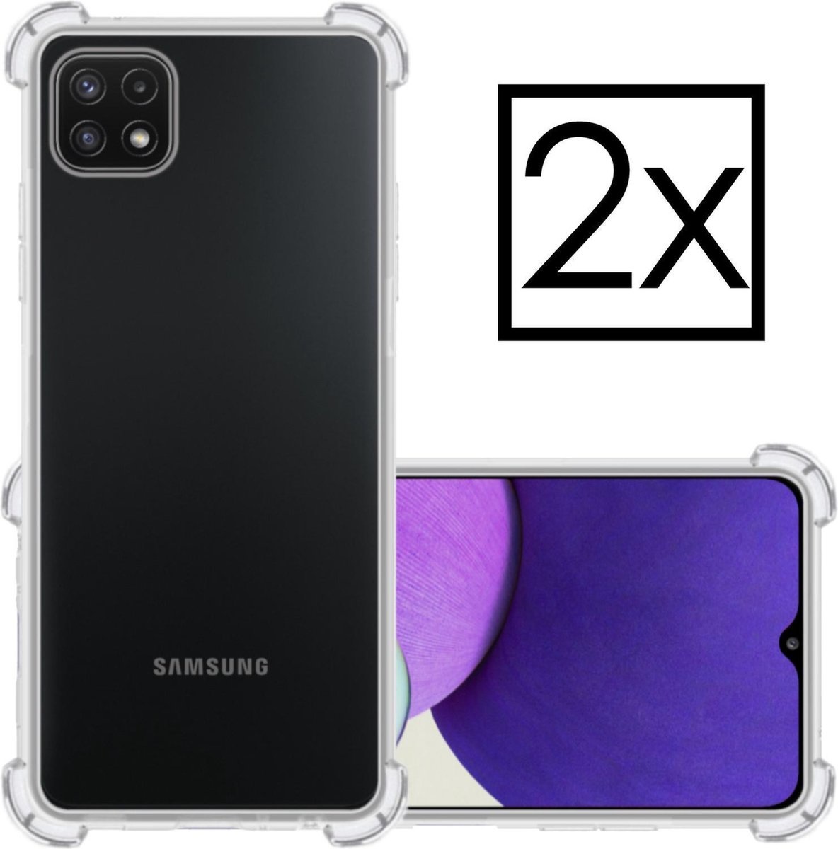NoXx Hoes Geschikt voor Samsung A22 4G Hoesje Siliconen Cover Shock Proof Back Case Shockproof Hoes - Transparant - 2x
