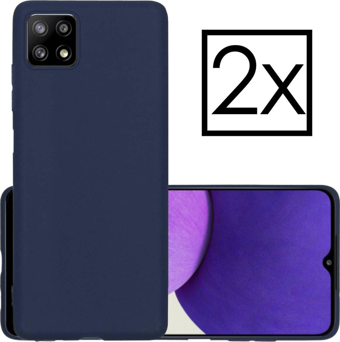 NoXx Hoes Geschikt voor Samsung A22 5G Hoesje Cover Siliconen Back Case Hoes - Donkerblauw - 2x
