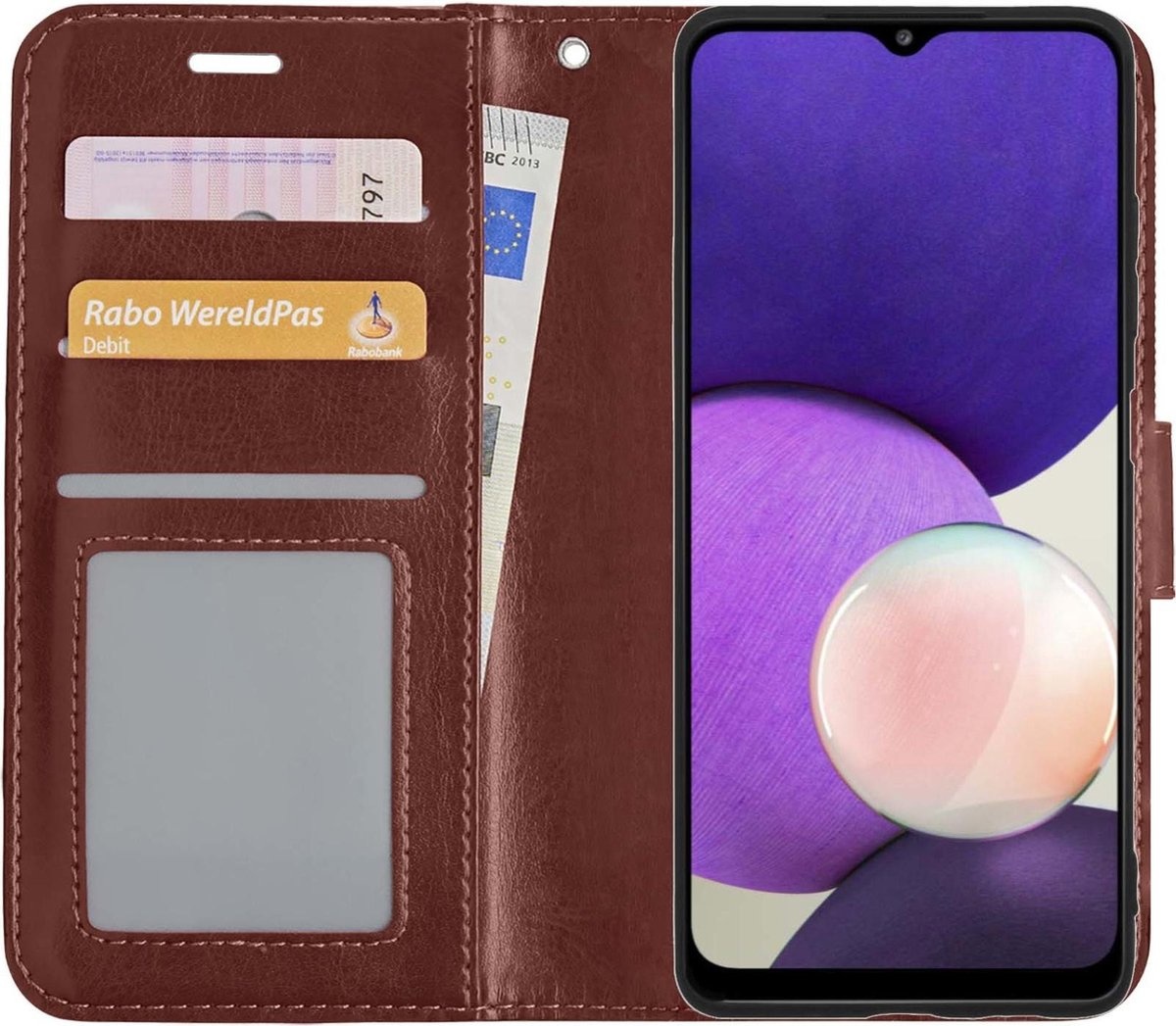 NoXx Hoes Geschikt voor Samsung A22 4G Hoesje Book Case Hoes Flip Cover Wallet Bookcase - Bruin