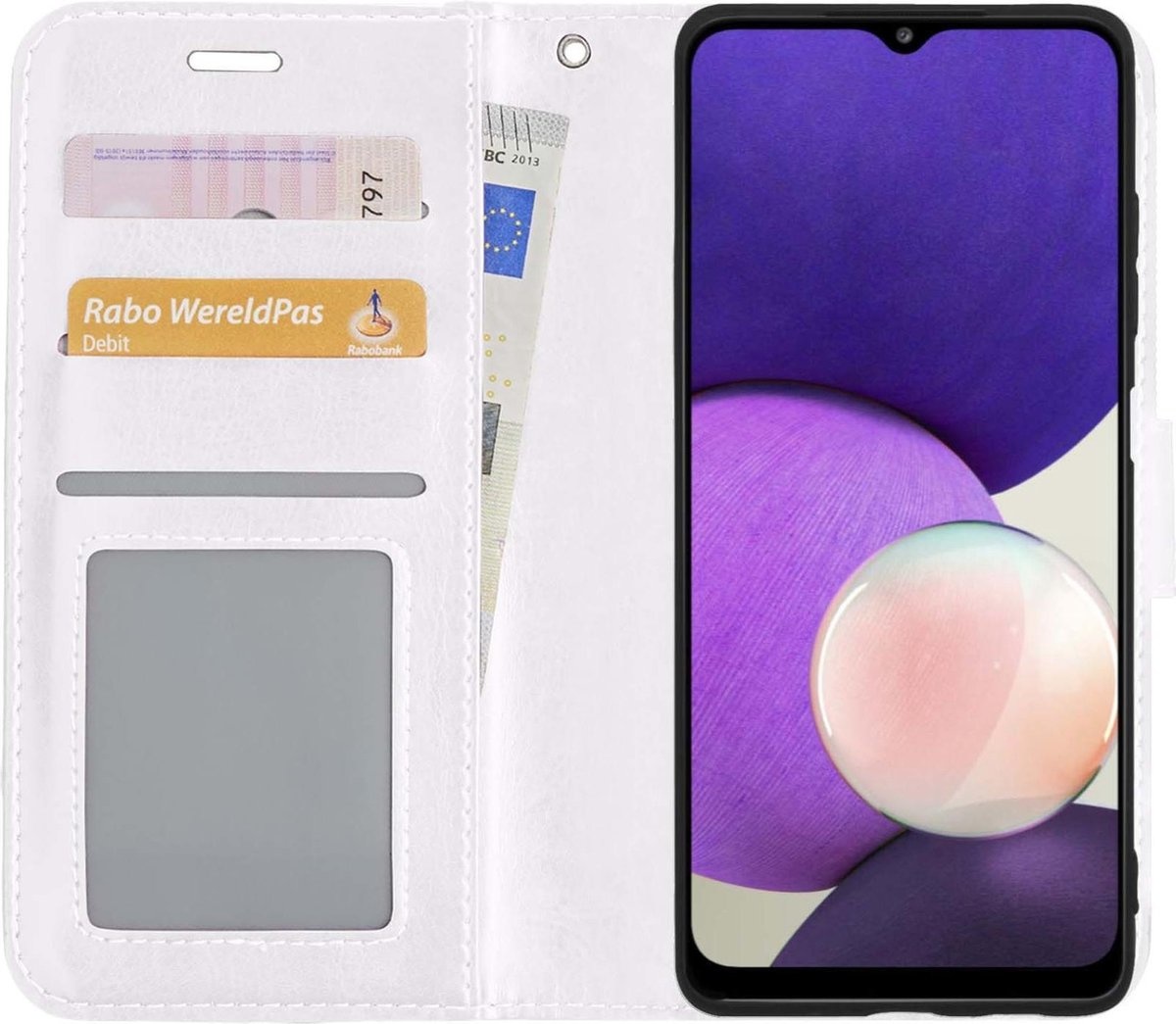 NoXx Hoes Geschikt voor Samsung A22 4G Hoesje Book Case Hoes Flip Cover Wallet Bookcase - Wit