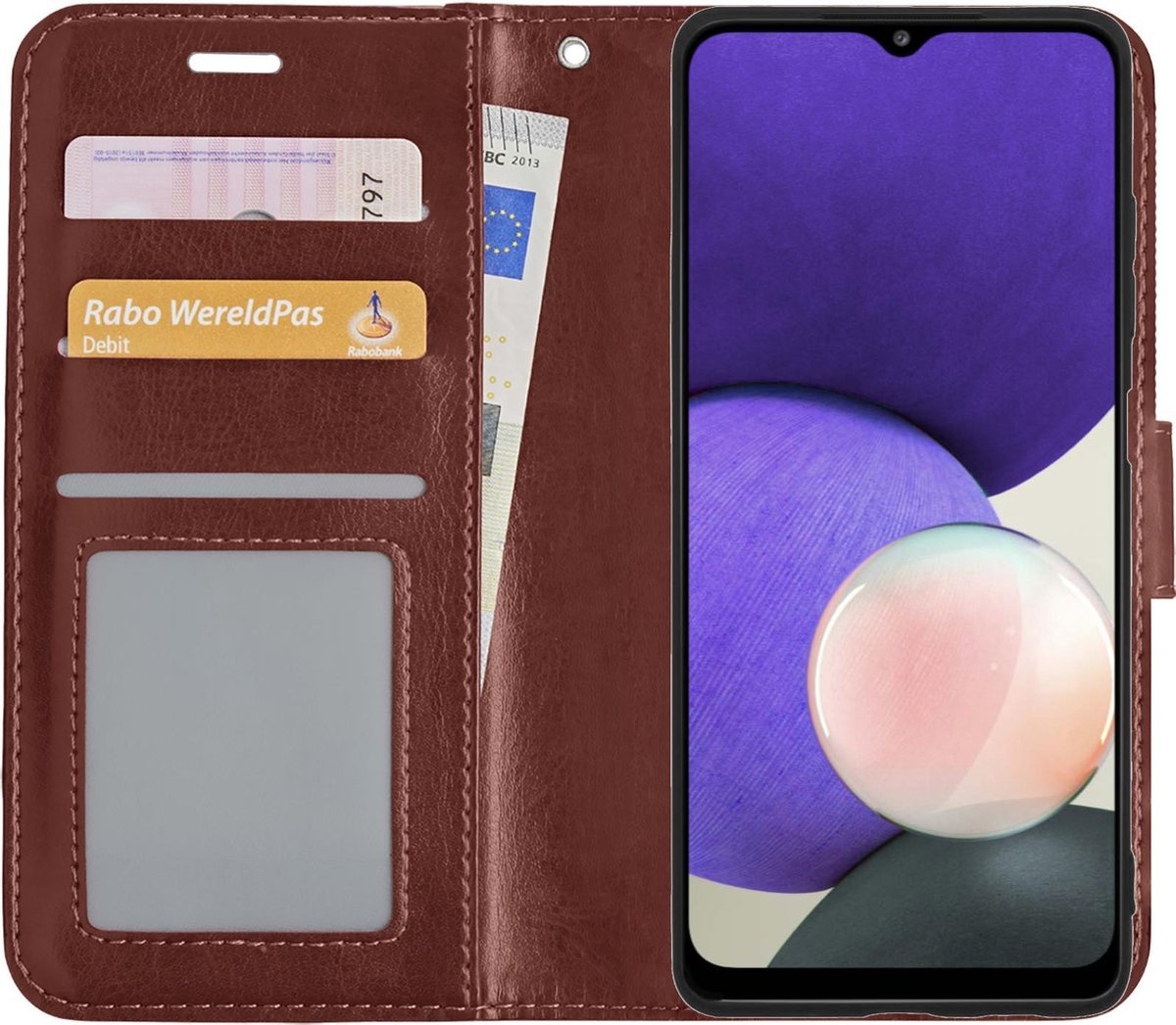 Nomfy Hoesje Geschikt voor Samsung A22 4G Hoes Bookcase Flipcase Book Cover - Hoes Geschikt voor Samsung Galaxy A22 4G Hoesje Book Case - Bruin