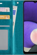 Nomfy Hoesje Geschikt voor Samsung A22 4G Hoes Bookcase Flipcase Book Cover - Hoes Geschikt voor Samsung Galaxy A22 4G Hoesje Book Case - Turquoise