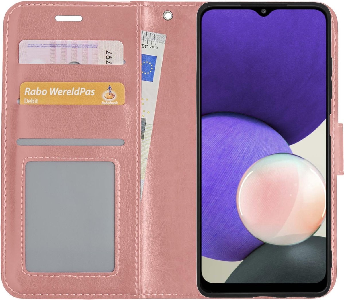 Nomfy Hoesje Geschikt voor Samsung A22 4G Hoes Bookcase Flipcase Book Cover - Hoes Geschikt voor Samsung Galaxy A22 4G Hoesje Book Case - Rosé goud