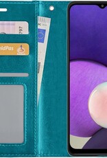 NoXx Hoes Geschikt voor Samsung A22 5G Hoesje Book Case Hoes Flip Cover Wallet Bookcase - Turquoise