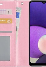 NoXx Hoes Geschikt voor Samsung A22 5G Hoesje Book Case Hoes Flip Cover Wallet Bookcase - Lichtroze
