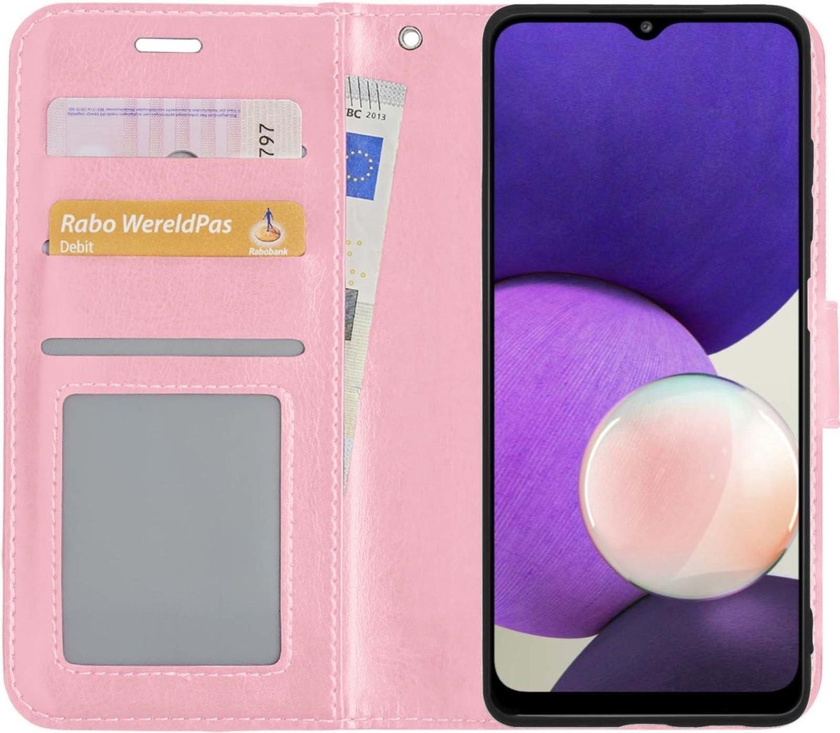 NoXx Hoes Geschikt voor Samsung A22 5G Hoesje Book Case Hoes Flip Cover Wallet Bookcase - Lichtroze