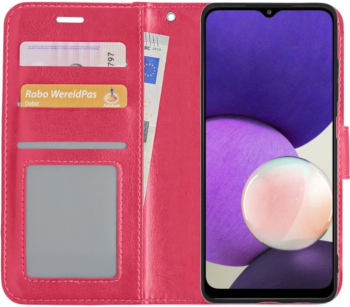 NoXx Hoes Geschikt voor Samsung A22 5G Hoesje Book Case Hoes Flip Cover Wallet Bookcase - Donkerroze