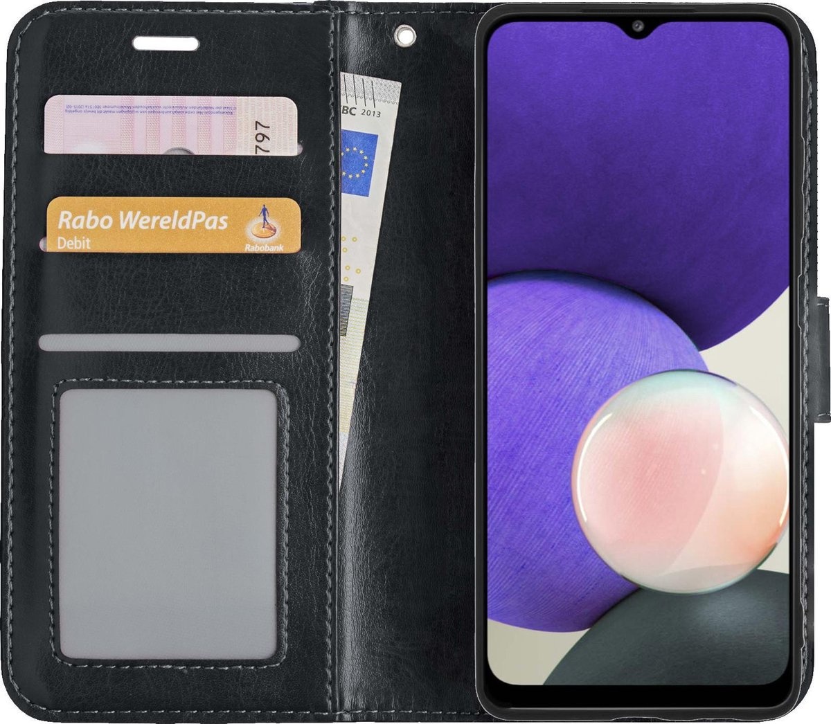 Nomfy Hoesje Geschikt voor Samsung A22 5G Hoes Bookcase Flipcase Book Cover - Hoes Geschikt voor Samsung Galaxy A22 5G Hoesje Book Case - Zwart