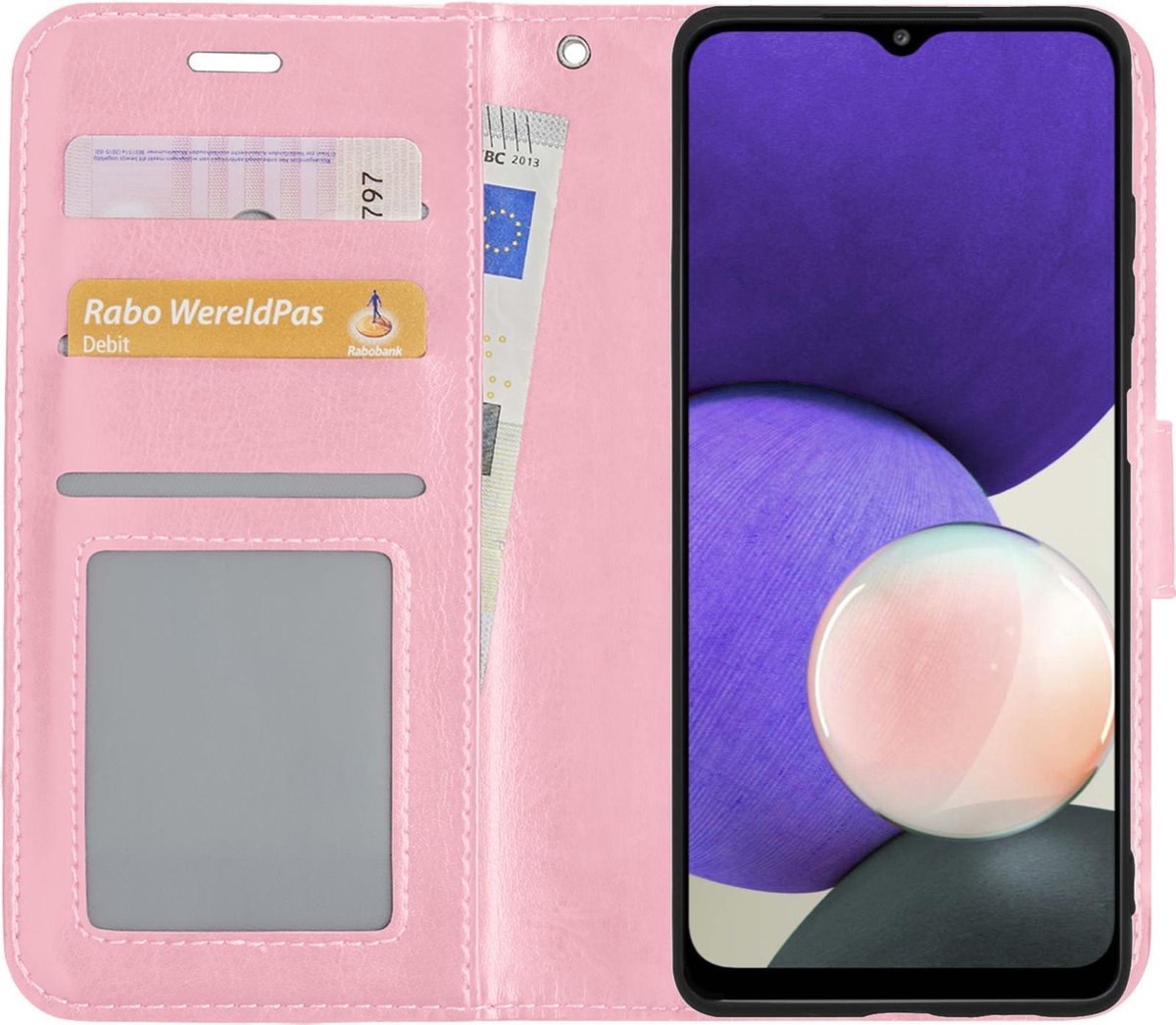 Nomfy Hoesje Geschikt voor Samsung A22 5G Hoes Bookcase Flipcase Book Cover - Hoes Geschikt voor Samsung Galaxy A22 5G Hoesje Book Case - Lichtroze