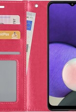 Nomfy Hoesje Geschikt voor Samsung A22 5G Hoes Bookcase Flipcase Book Cover - Hoes Geschikt voor Samsung Galaxy A22 5G Hoesje Book Case - Donkerroze