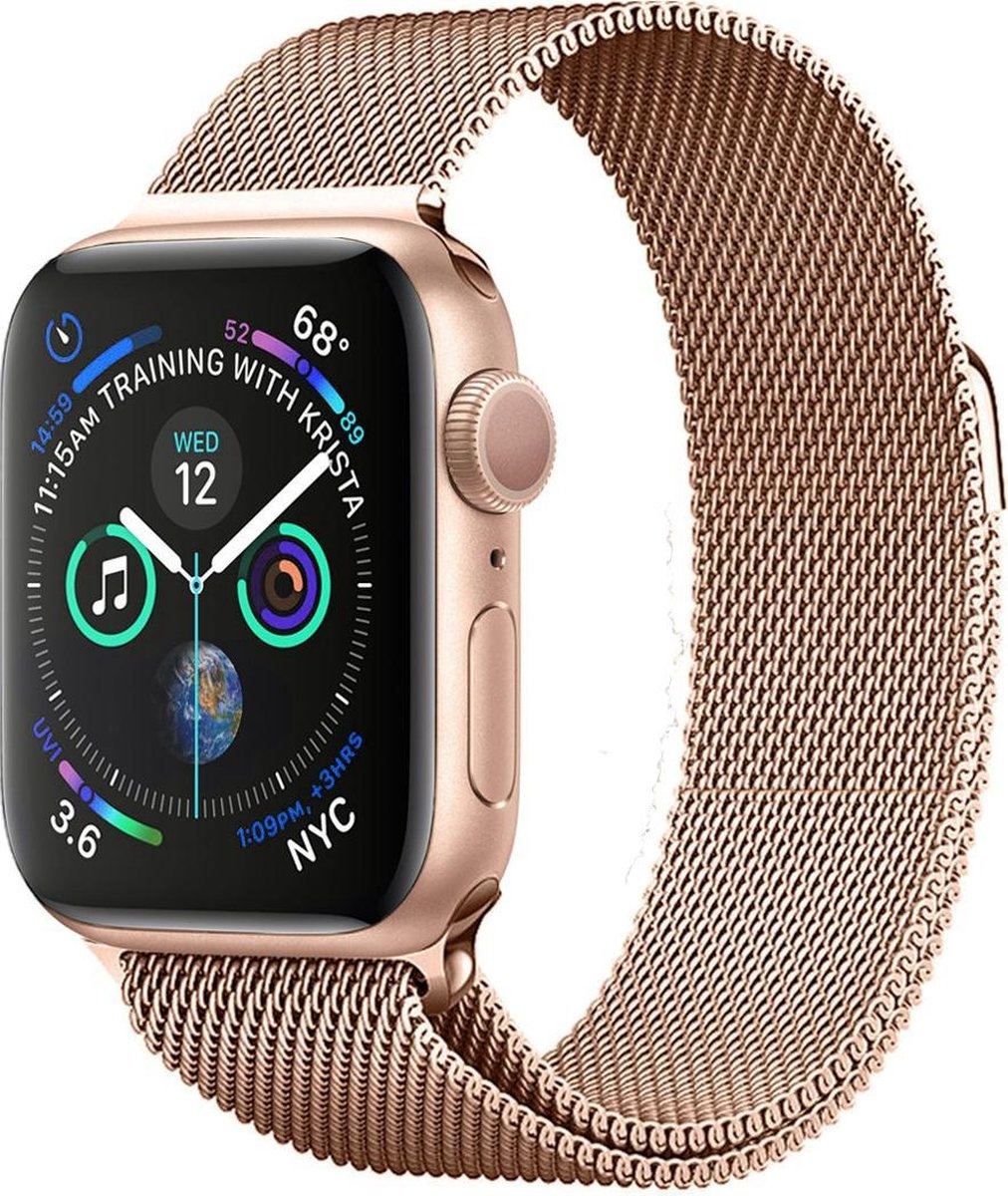 NoXx Horlogeband Milanees Geschikt voor Apple Watch 38/40/41 mm Bandje - Bandje Geschikt voor Apple Watch 38/40/41 mm Band Milanees - Rose Goud