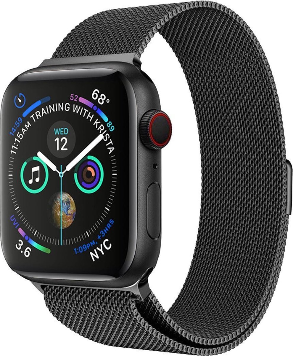 NoXx Horlogeband Milanees Geschikt voor Apple Watch 42/44/45 mm Bandje - Bandje Geschikt voor Apple Watch 42/44/45 mm Band Milanees - Zwart