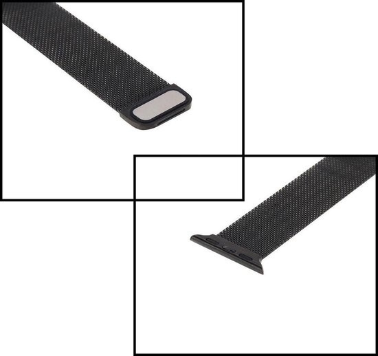 NoXx Horlogeband Milanees Geschikt voor Apple Watch 42/44/45 mm Bandje - Bandje Geschikt voor Apple Watch 42/44/45 mm Band Milanees - Zwart