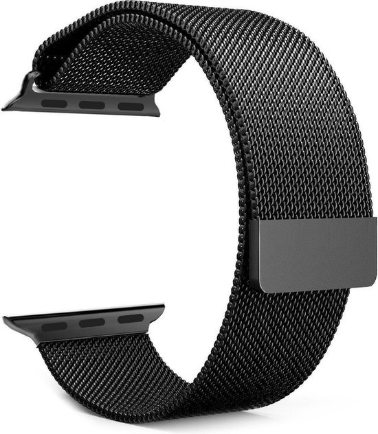 NoXx Horlogeband Milanees Geschikt voor Apple Watch 42/44/45 mm Bandje - Bandje Geschikt voor Apple Watch 42/44/45 mm Band Milanees - Zwart