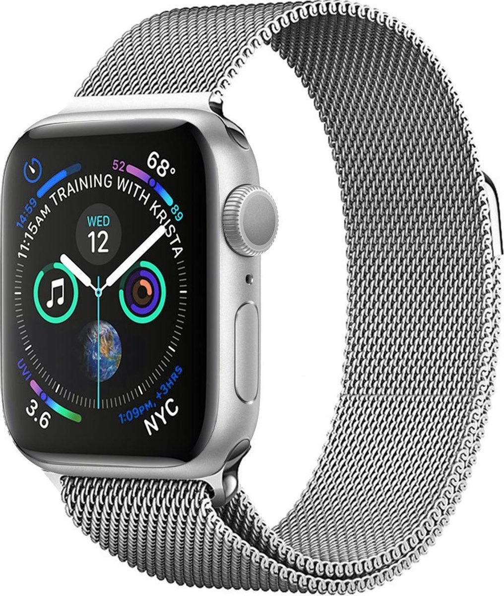 NoXx Horlogeband Milanees Geschikt voor Apple Watch 42/44/45 mm Bandje - Bandje Geschikt voor Apple Watch 42/44/45 mm Band Milanees - Zilver