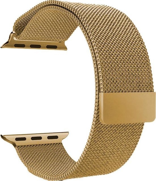 NoXx Horlogeband Milanees Geschikt voor Apple Watch 42/44/45 mm Bandje - Bandje Geschikt voor Apple Watch 42/44/45 mm Band Milanees - Goud