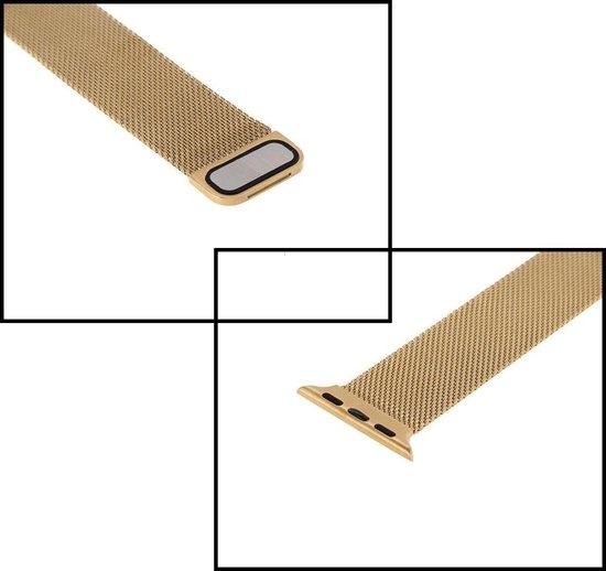 NoXx Horlogeband Milanees Geschikt voor Apple Watch 42/44/45 mm Bandje - Bandje Geschikt voor Apple Watch 42/44/45 mm Band Milanees - Goud