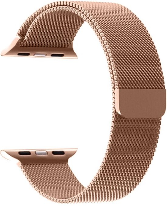 NoXx Horlogeband Milanees Geschikt voor Apple Watch 42/44/45 mm Bandje - Bandje Geschikt voor Apple Watch 42/44/45 mm Band Milanees - Rose Goud