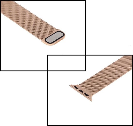NoXx Horlogeband Milanees Geschikt voor Apple Watch 42/44/45 mm Bandje - Bandje Geschikt voor Apple Watch 42/44/45 mm Band Milanees - Rose Goud