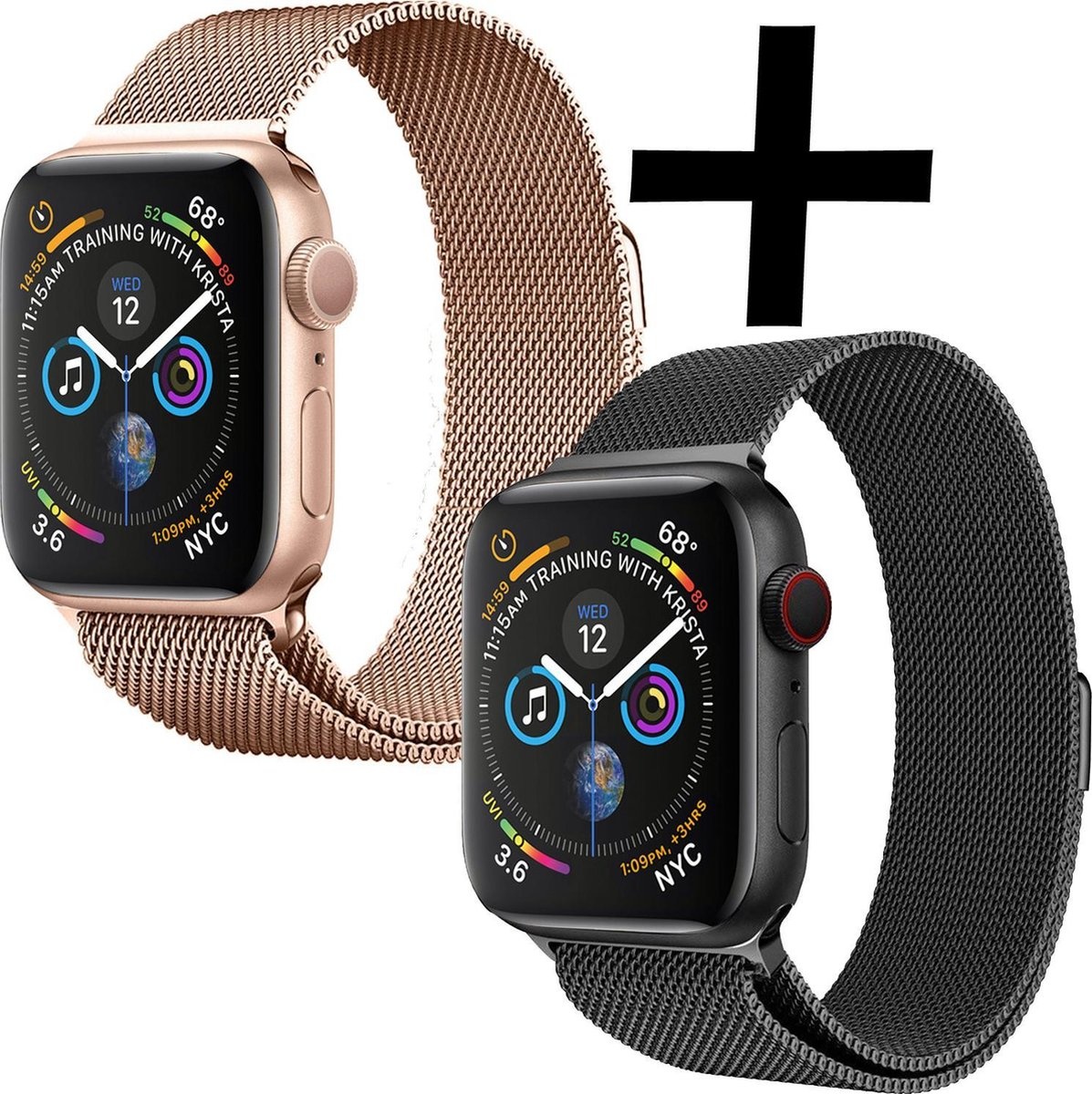 Nomfy Milanees Horlogebandje Geschikt voor 38/40/41 mm Band Milanees - Bandje Geschikt voor 38/40/41 mm Bandje Milanees - Zwart & Rose Goud