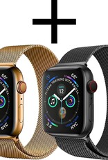 NoXx Horlogeband Milanees Geschikt voor Apple Watch 42/44/45 mm Bandje - Bandje Geschikt voor Apple Watch 42/44/45 mm Band Milanees - Zwart & Goud