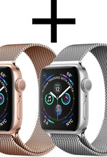 NoXx Horlogeband Milanees Geschikt voor Apple Watch 42/44/45 mm Bandje - Bandje Geschikt voor Apple Watch 42/44/45 mm Band Milanees - Zilver & Rose Goud