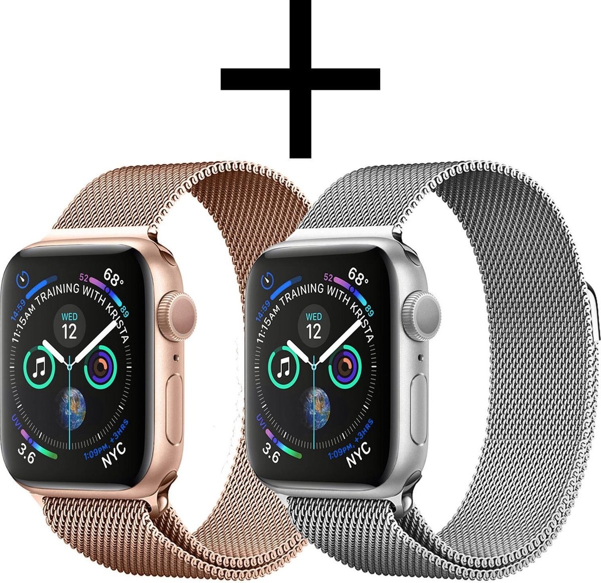 NoXx Horlogeband Milanees Geschikt voor Apple Watch 42/44/45 mm Bandje - Bandje Geschikt voor Apple Watch 42/44/45 mm Band Milanees - Zilver & Rose Goud