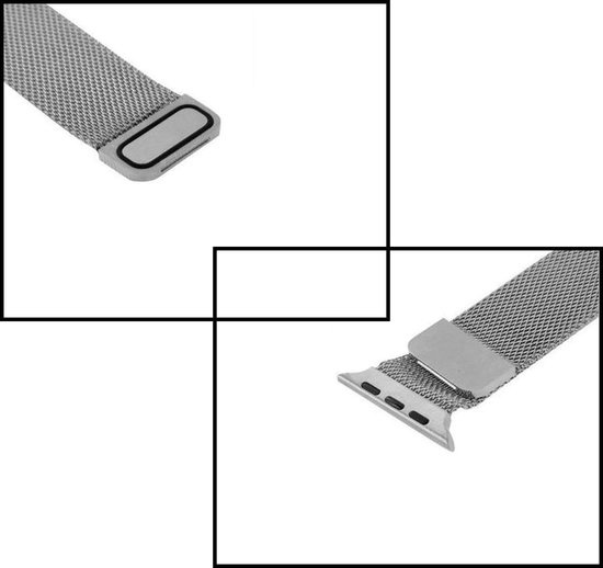 NoXx Horlogeband Milanees Geschikt voor Apple Watch 42/44/45 mm Bandje - Bandje Geschikt voor Apple Watch 42/44/45 mm Band Milanees - Zilver & Rose Goud