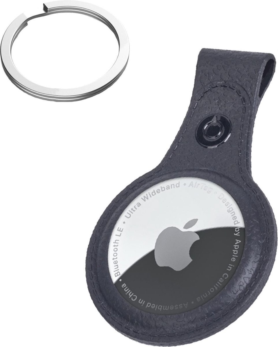 NoXx Hoesje Geschikt voor Apple AirTag Sleutelhanger Houder Leder Look Hoes - Sleutel Hanger Case Hoesje Geschikt voor Apple AirTag Hoesje - Zwart