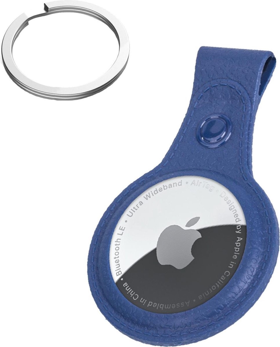 NoXx Hoesje Geschikt voor Apple AirTag Sleutelhanger Houder Leder Look Hoes - Sleutel Hanger Case Hoesje Geschikt voor Apple AirTag Hoesje - Donkerblauw