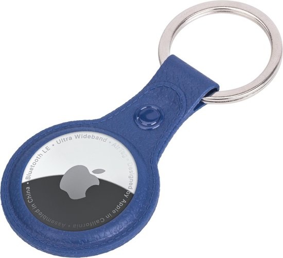 NoXx Hoesje Geschikt voor Apple AirTag Sleutelhanger Houder Leder Look Hoes - Sleutel Hanger Case Hoesje Geschikt voor Apple AirTag Hoesje - Donkerblauw