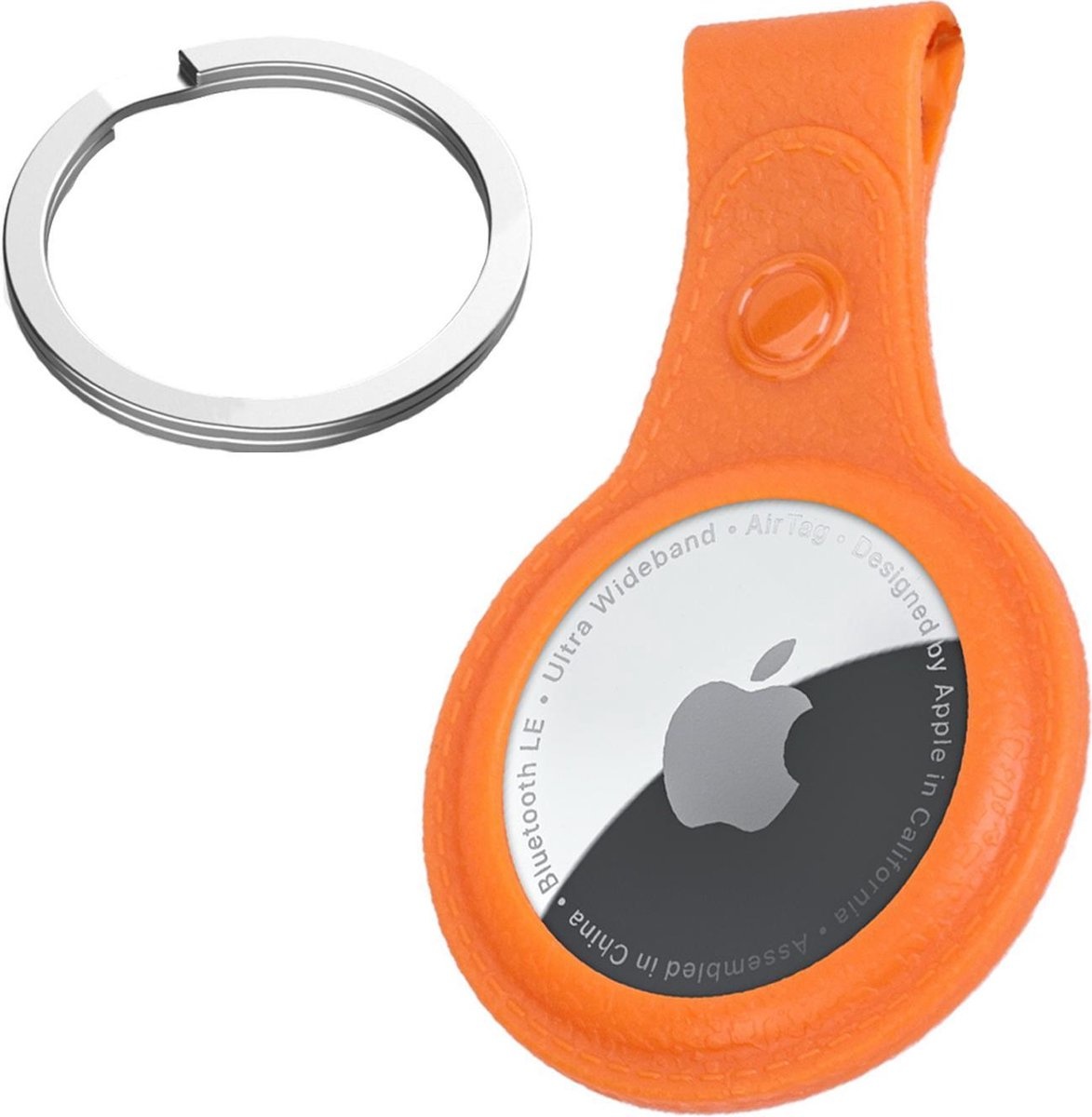 NoXx Hoesje Geschikt voor Apple AirTag Sleutelhanger Houder Leder Look Hoes - Sleutel Hanger Case Hoesje Geschikt voor Apple AirTag Hoesje - Oranje