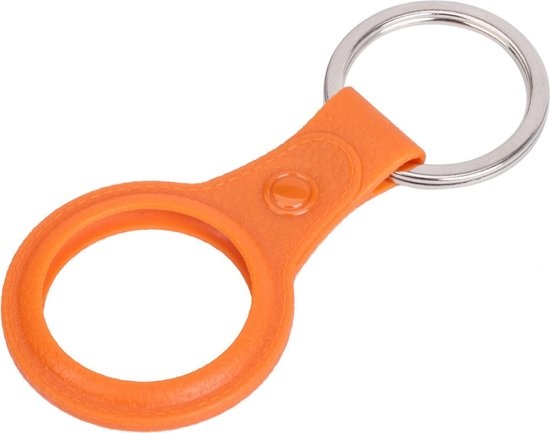 NoXx Hoesje Geschikt voor Apple AirTag Sleutelhanger Houder Leder Look Hoes - Sleutel Hanger Case Hoesje Geschikt voor Apple AirTag Hoesje - Oranje