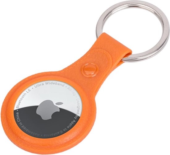 NoXx Hoesje Geschikt voor Apple AirTag Sleutelhanger Houder Leder Look Hoes - Sleutel Hanger Case Hoesje Geschikt voor Apple AirTag Hoesje - Oranje