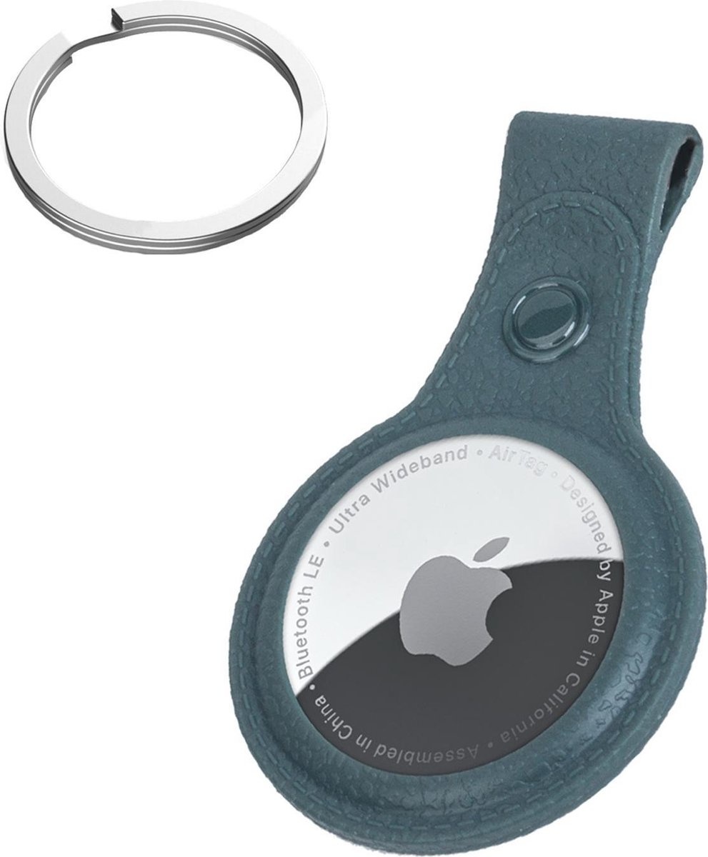 NoXx Hoesje Geschikt voor Apple AirTag Sleutelhanger Houder Leder Look Hoes - Sleutel Hanger Case Hoesje Geschikt voor Apple AirTag Hoesje - Donkergroen