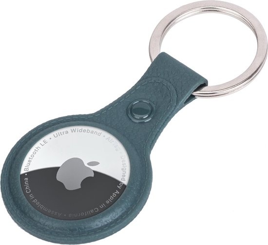 NoXx Hoesje Geschikt voor Apple AirTag Sleutelhanger Houder Leder Look Hoes - Sleutel Hanger Case Hoesje Geschikt voor Apple AirTag Hoesje - Donkergroen