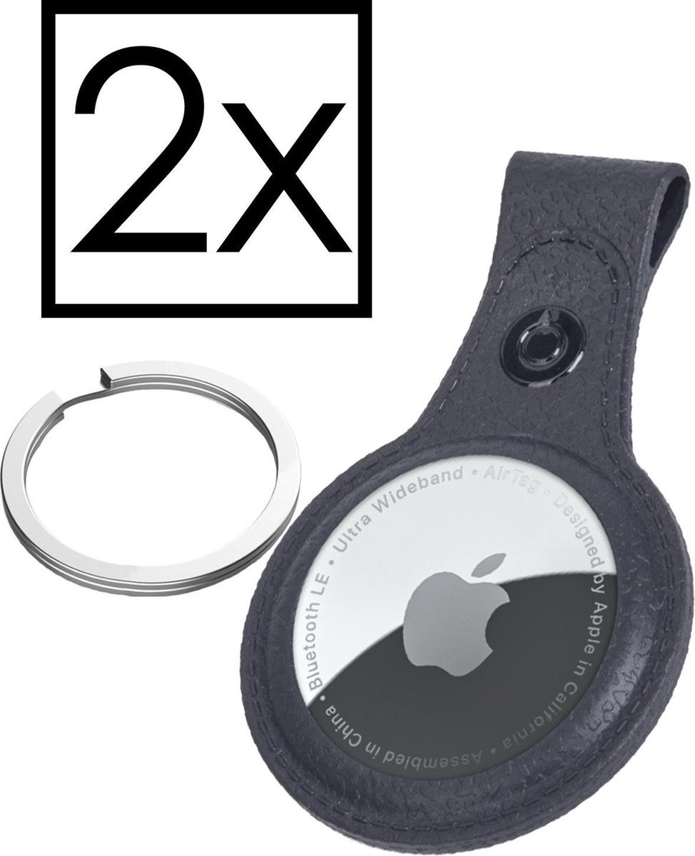 NoXx Airtag Sleutelhanger Houder Leder Look Hoes Sleutel Hanger Case Airtag Zwart - 2x