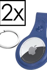 NoXx Airtag Sleutelhanger Houder Leder Look Hoes Sleutel Hanger Case Airtag Donker Blauw - 2x