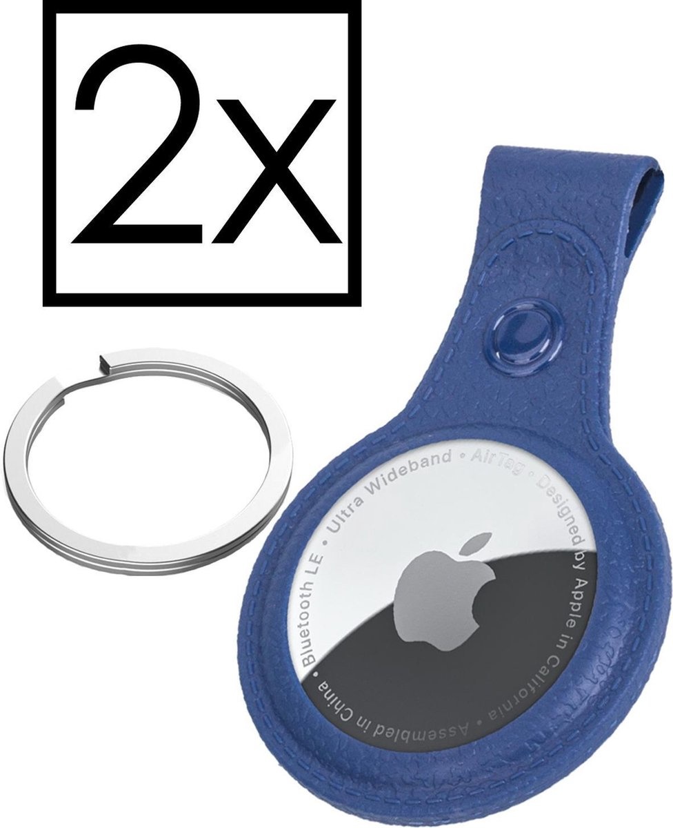 NoXx Airtag Sleutelhanger Houder Leder Look Hoes Sleutel Hanger Case Airtag Donker Blauw - 2x