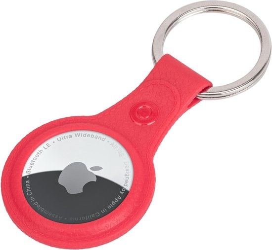 NoXx Airtag Sleutelhanger Houder Leder Look Hoes Sleutel Hanger Case Airtag Rood - 2x