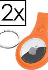 NoXx Airtag Sleutelhanger Houder Leder Look Hoes Sleutel Hanger Case Airtag Oranje - 2x