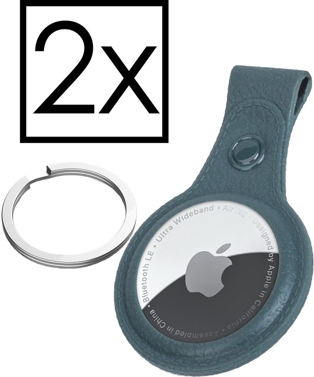NoXx Airtag Sleutelhanger Houder Leder Look Hoes Sleutel Hanger Case Airtag Donker Groen - 2x